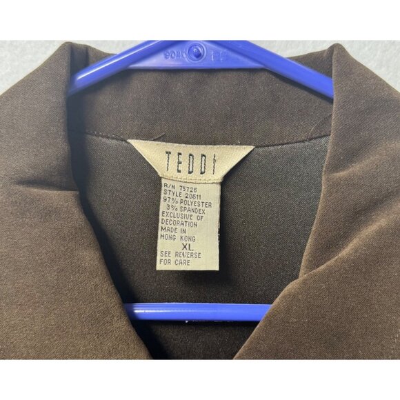 Teddi Embroidered Brown Jacket XL Polyester Spandex Zip-Up Floral Decorations - Picture 3 of 11